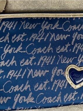Coach Blue Script padded tablet holder with Heart Accent